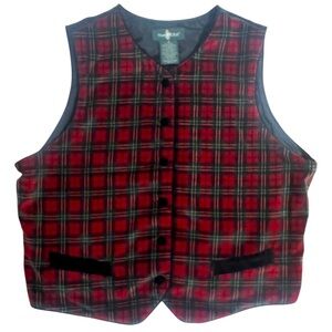 Velvet Tartan Plaid Vest 16 Red Black Red Waistcoat Holiday Christmas Cabincore